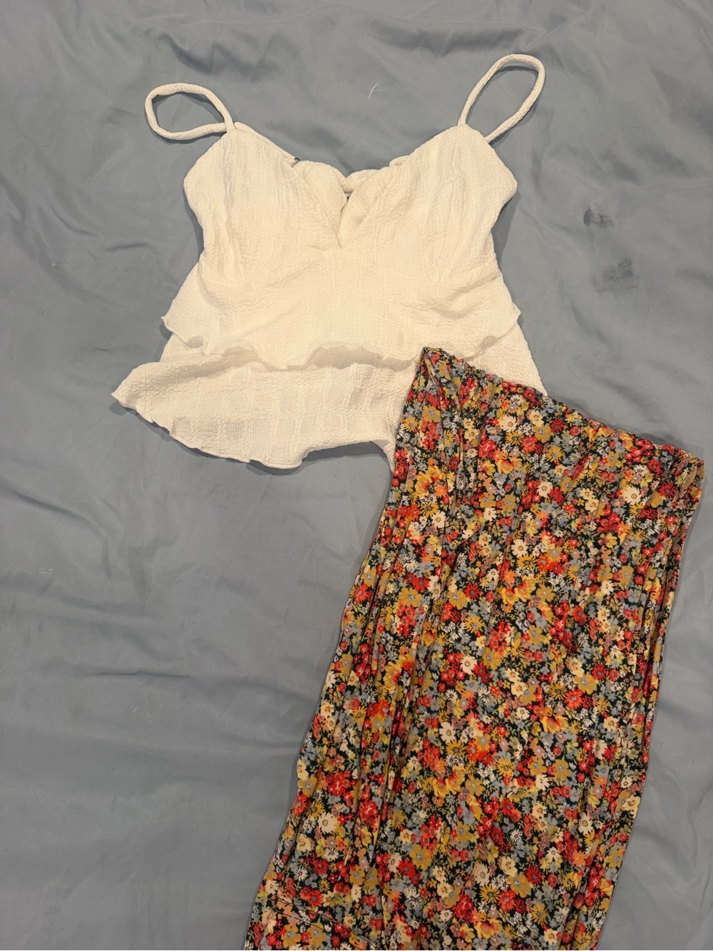 O'Neill White Smocked Tank with Multicolor Floral Wide-Leg Pants